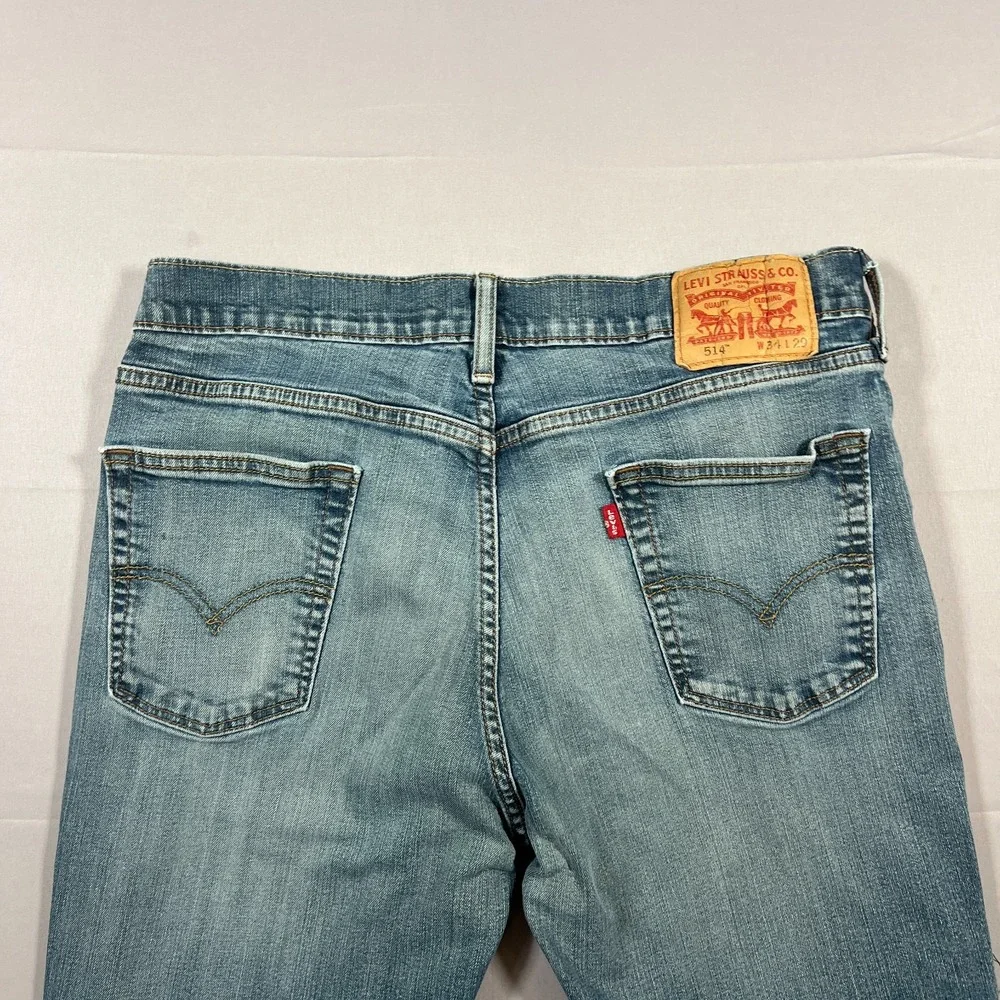 Levi's 514 Straight Fit Cropped Jeans Mens 34x29 Blue Denim Mid Rise Medium Wash